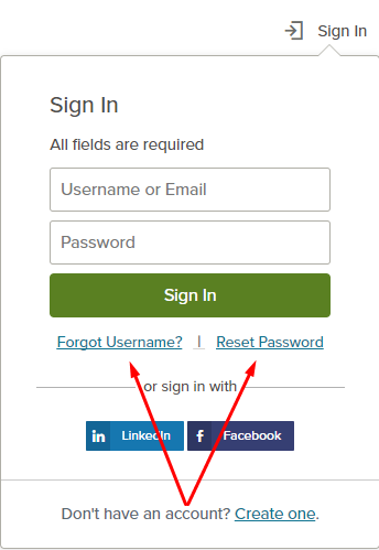 Image of Sign In form with Forgot Username and Reset Password links