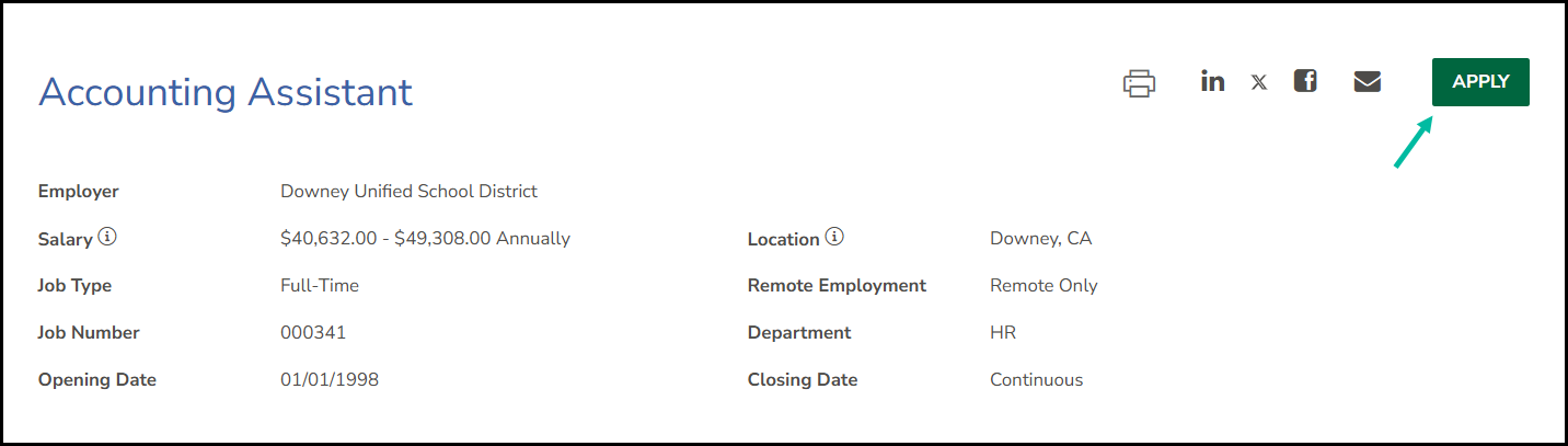 Job details and apply button