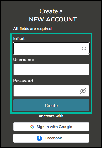 Image of Create a new account form