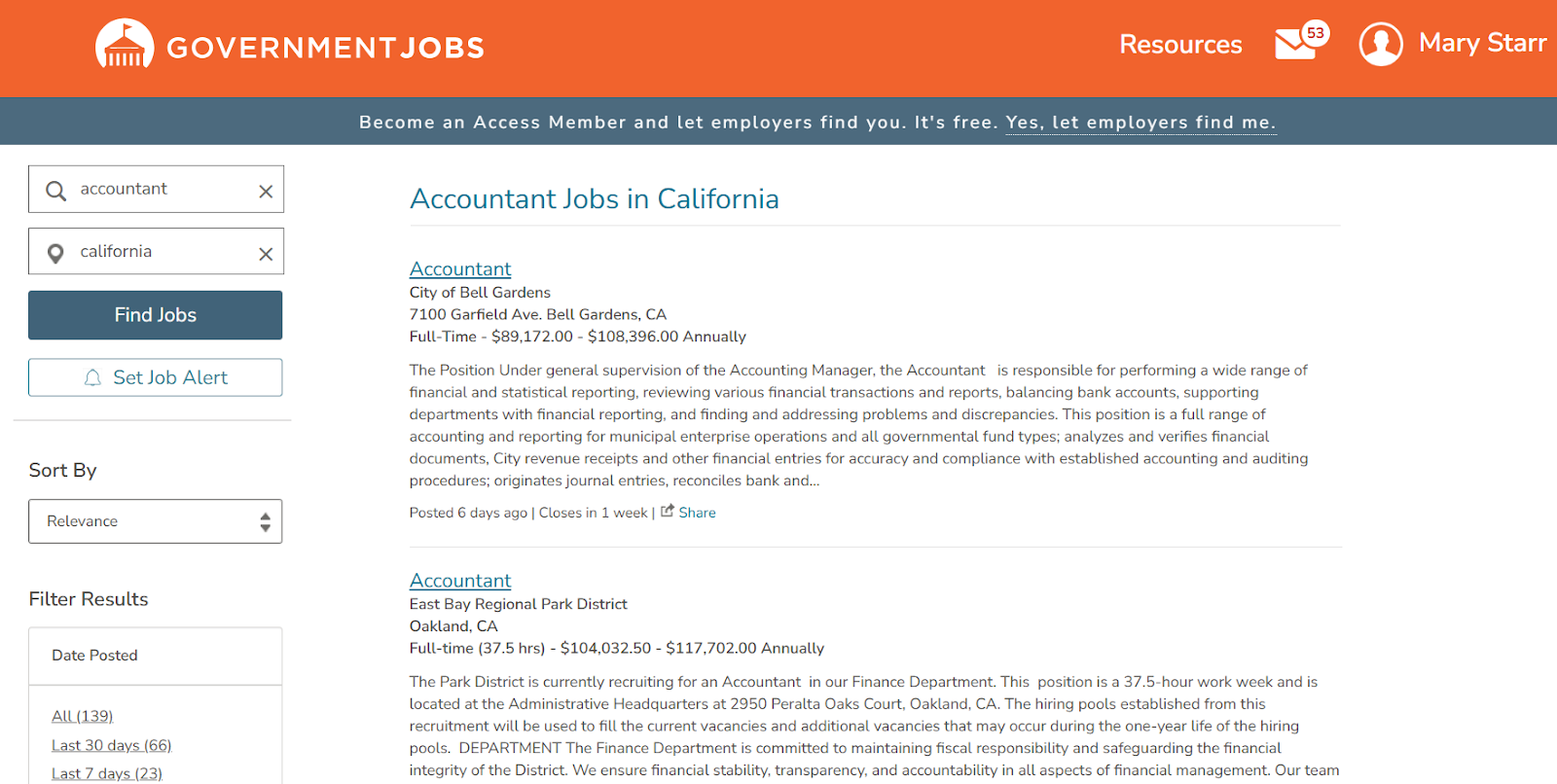 Image of jobs list page