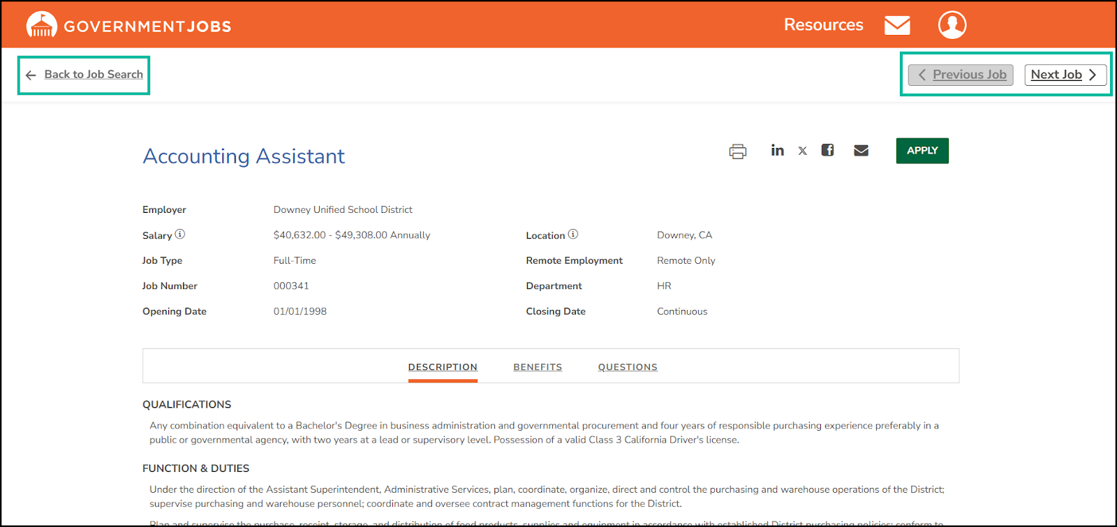 Image of job navigation options